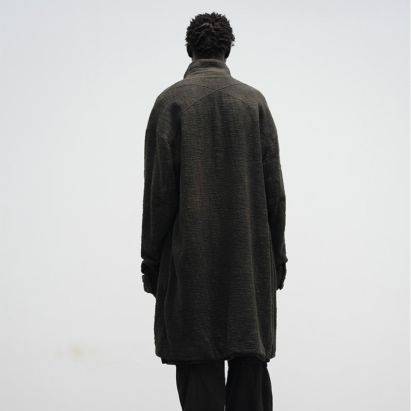 DISTRESSED STAND-COLLAR TRENCH COAT