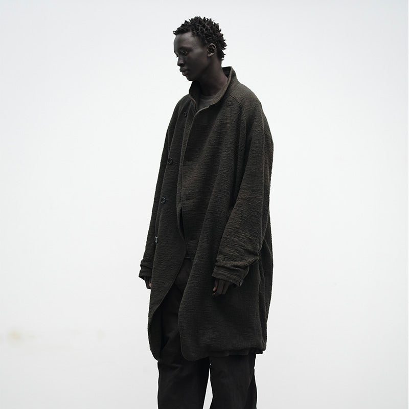 DISTRESSED STAND-COLLAR TRENCH COAT