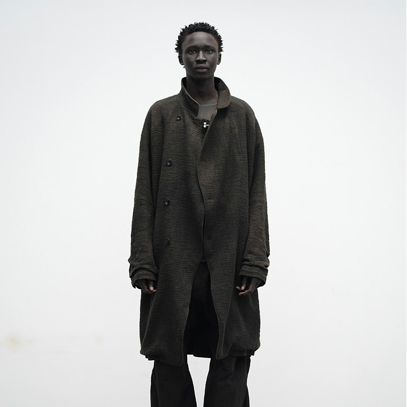 DISTRESSED STAND-COLLAR TRENCH COAT
