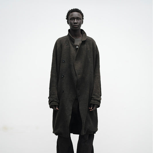 DISTRESSED STAND-COLLAR TRENCH COAT